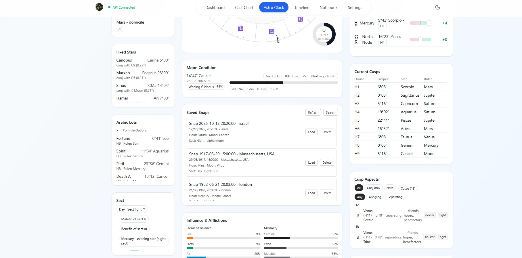 Astro Clock dashboard screenshot