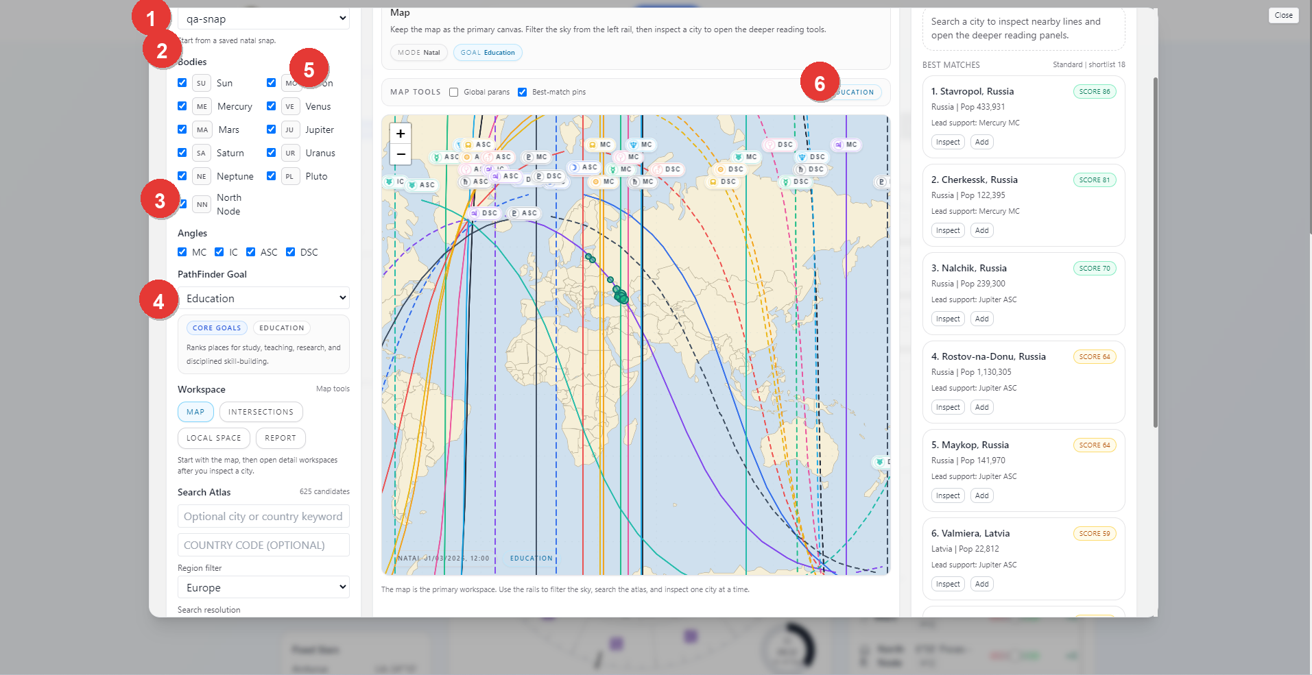 Annotated Astrocartography map workspace