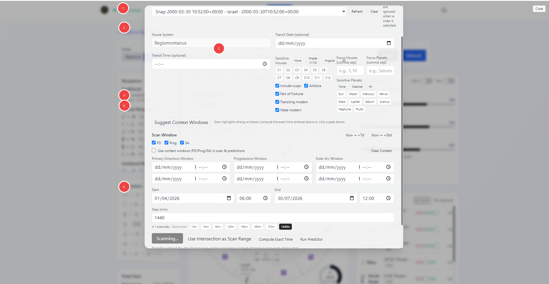 Annotated Transits scan workspace