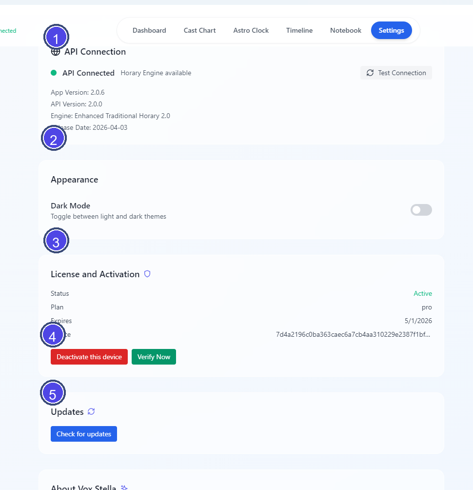 Annotated settings screen