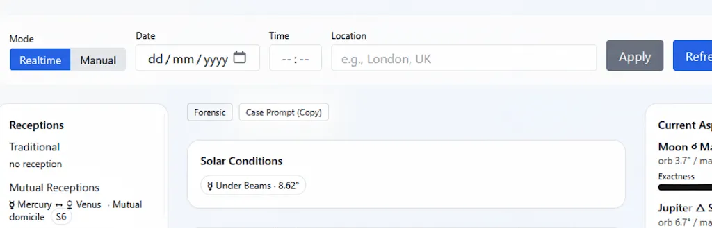 Event chart finder feature in the Vox Stella app, highlighting a simple workflow to collect reliable timestamps.